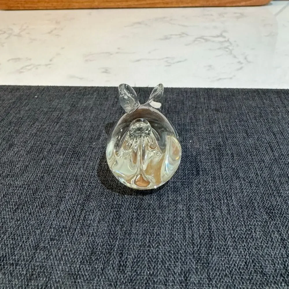 Vintage clear crystal glass hand blown mouse figurine paperweight ring holder